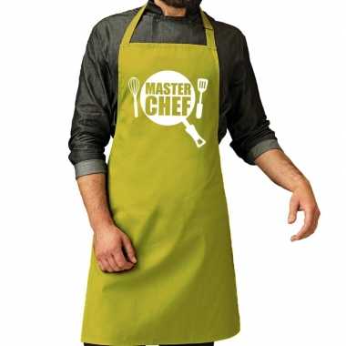 Goedkope master chef barbecue schort / keukenschort lime groen