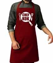 Goedkope chef kok barbecue schort keukenschort bordeaux rood heren