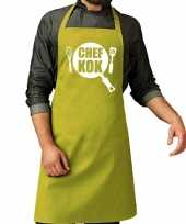 Goedkope chef kok barbecue schort keukenschort lime groen heren