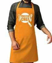 Goedkope master chef barbecue schort keukenschort oker geel heren