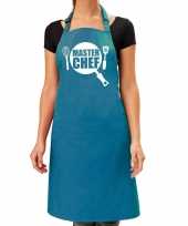 Goedkope master chef barbecue schort keukenschort turquoise blauw dames