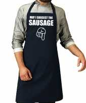 Goedkope may i suggest the sausage cadeau katoenen schort navy heren barbecue