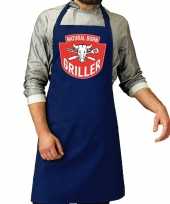 Goedkope natural born griller barbecue schort keukenschort kobalt blauw