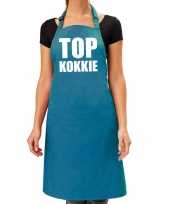 Goedkope top kokkie barbecue schort keukenschort turquoise blauw dames
